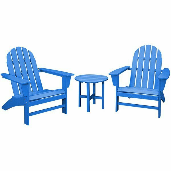 Polywood Vineyard Pacific Blue Patio Set with Side Table and 2 Adirondack Chairs 633PWS3991PB